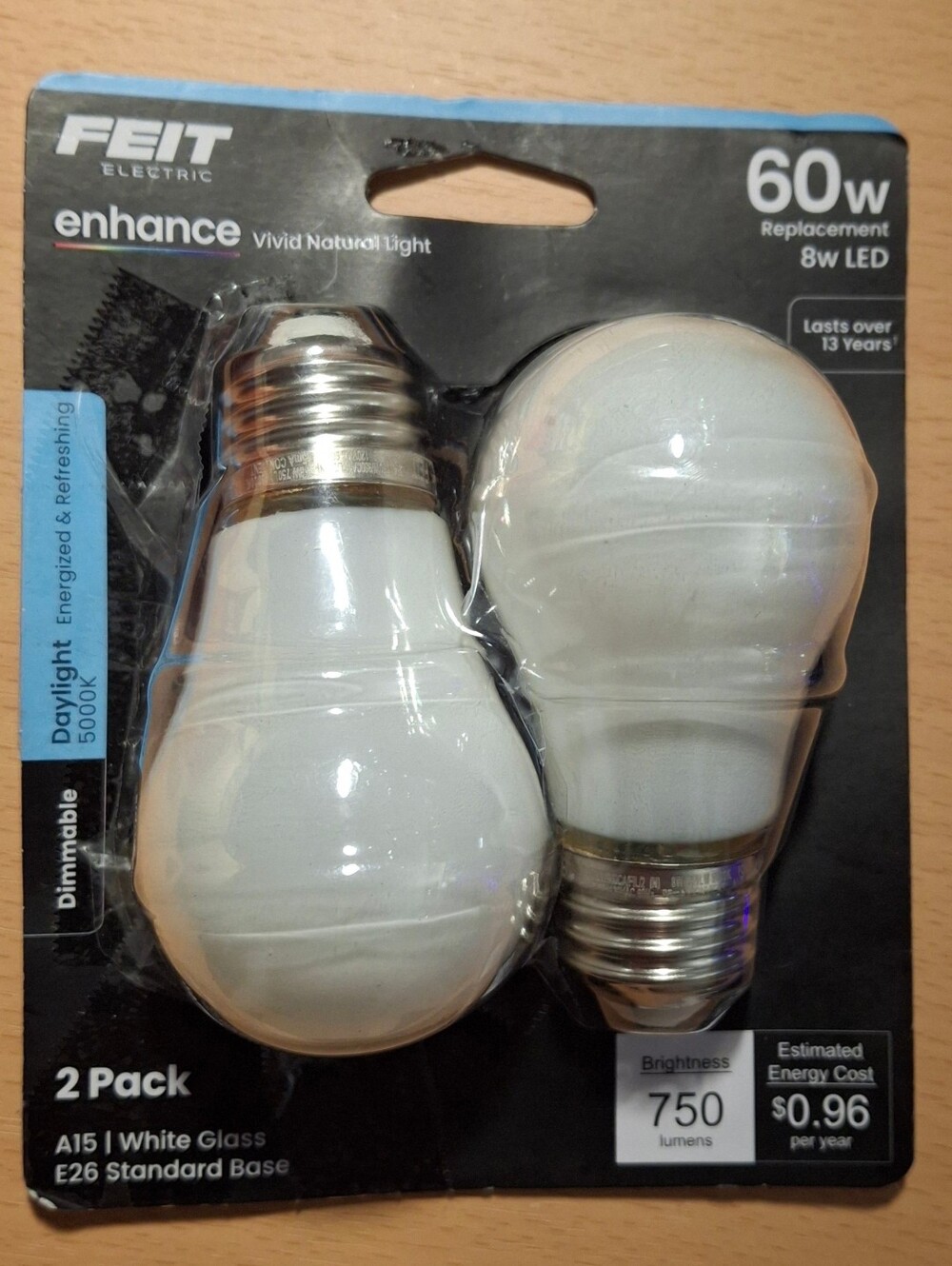 Feit Electric Enhance A15 LED Bulbs Daylight 5000K 8W=60W 750lm 2 pk